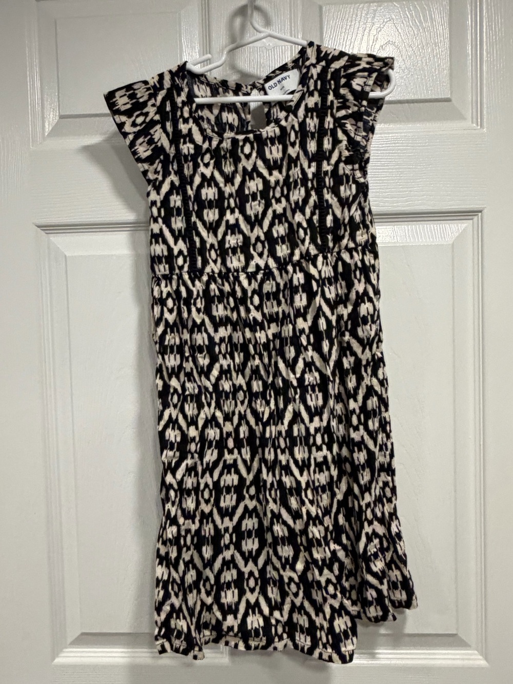 Old Navy Black and Cream Ikat-Style Sleeveless Dress